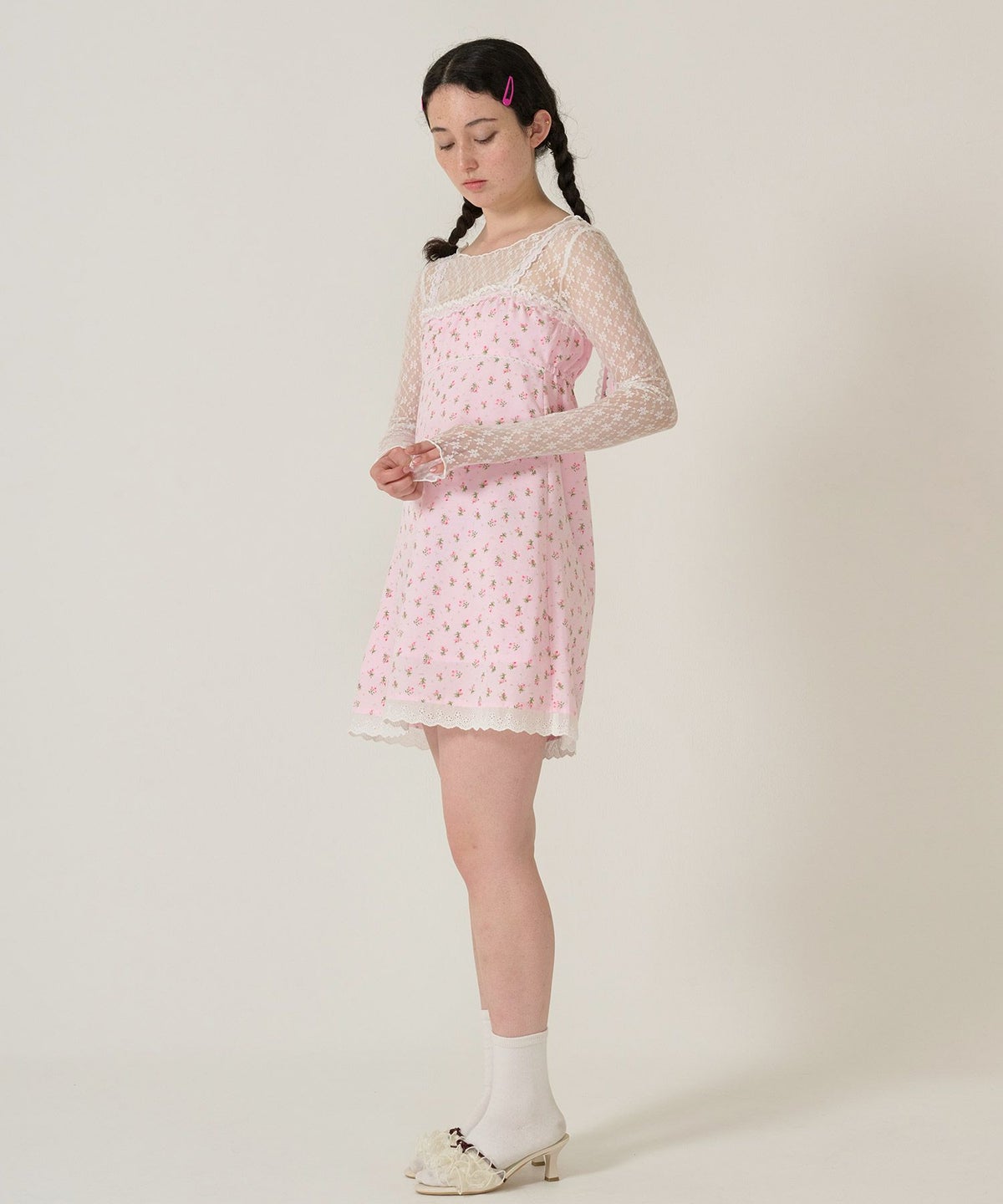 ワンピース/レース/花柄/ピンク