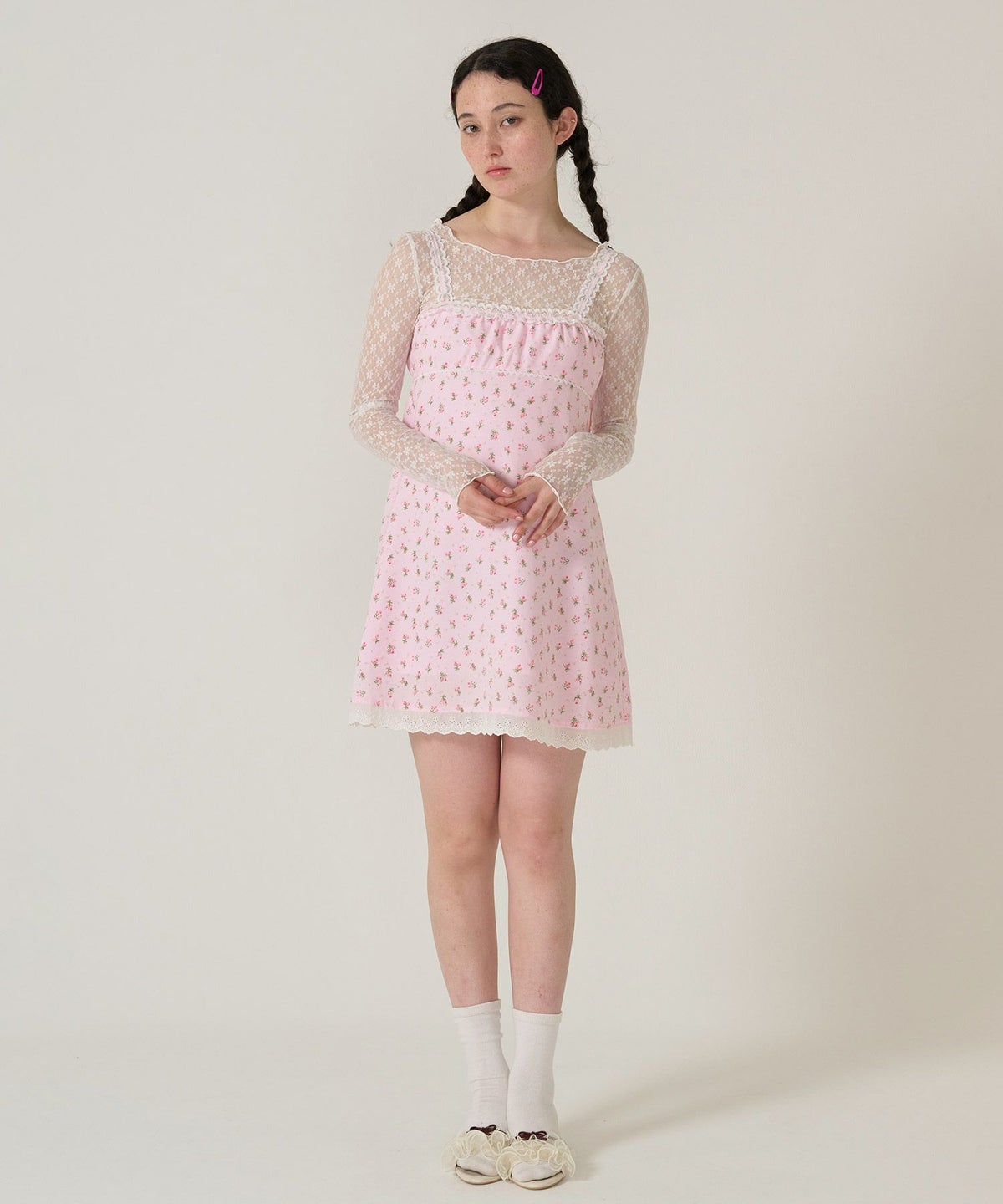 ワンピース/レース/花柄/ピンク