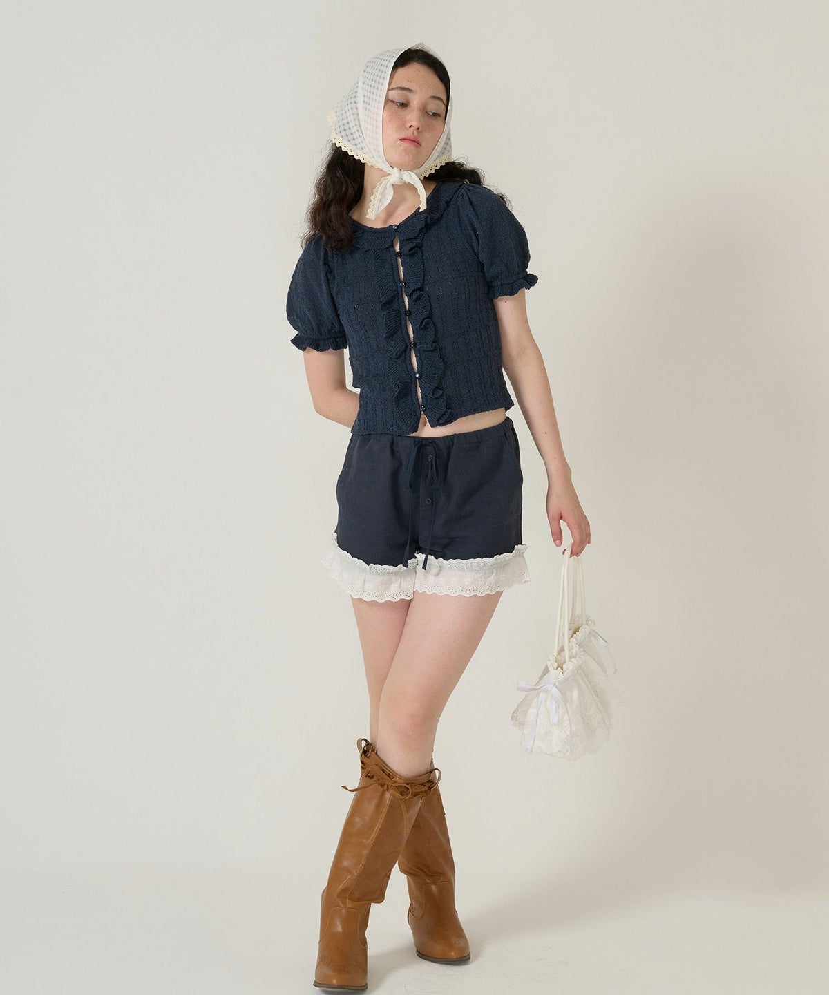 ショートパンツ/パンツ/レース/ネイビー