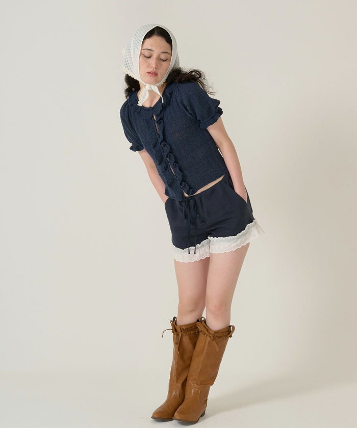 ショートパンツ/パンツ/レース/ネイビー