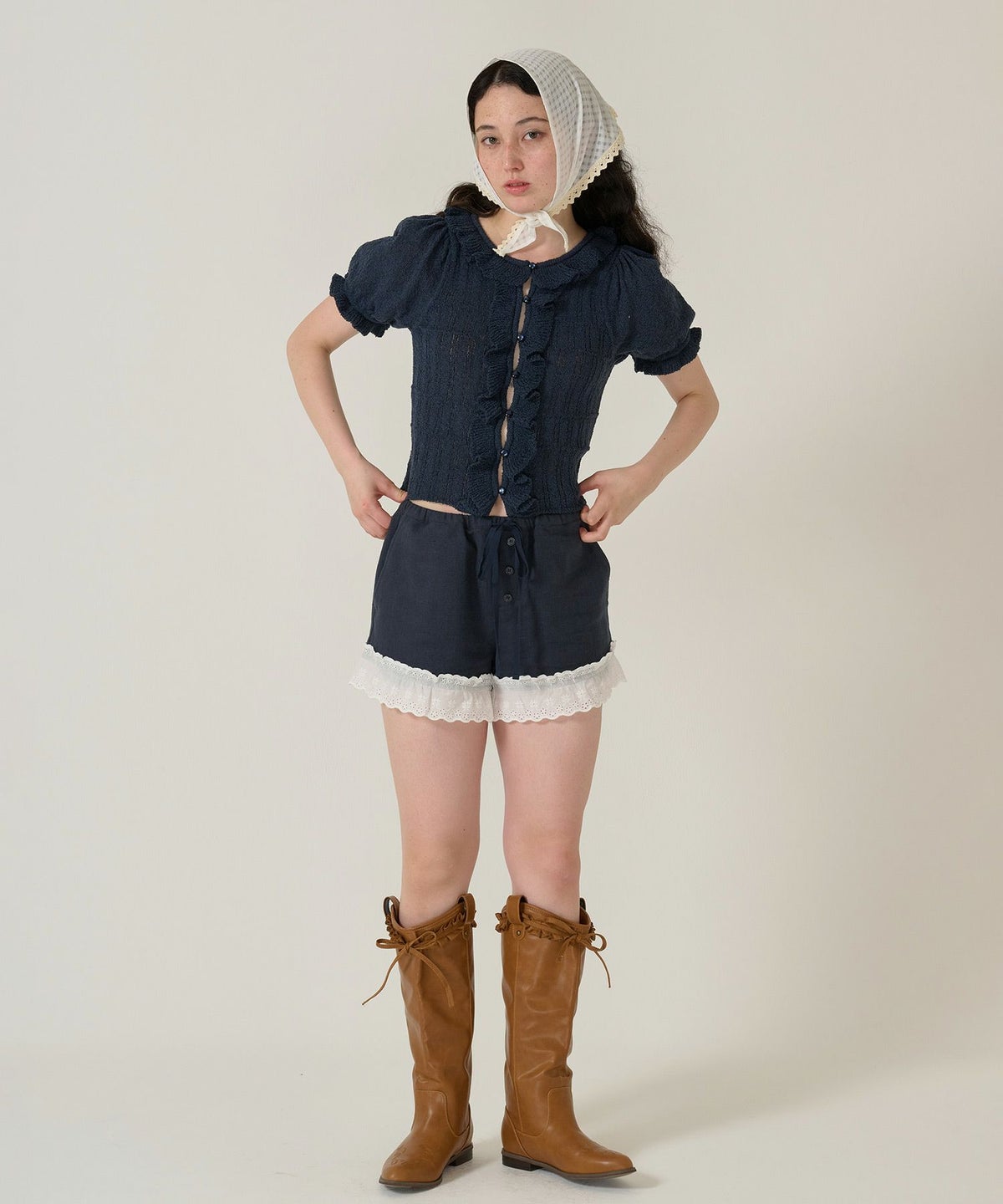 ショートパンツ/パンツ/レース/ネイビー