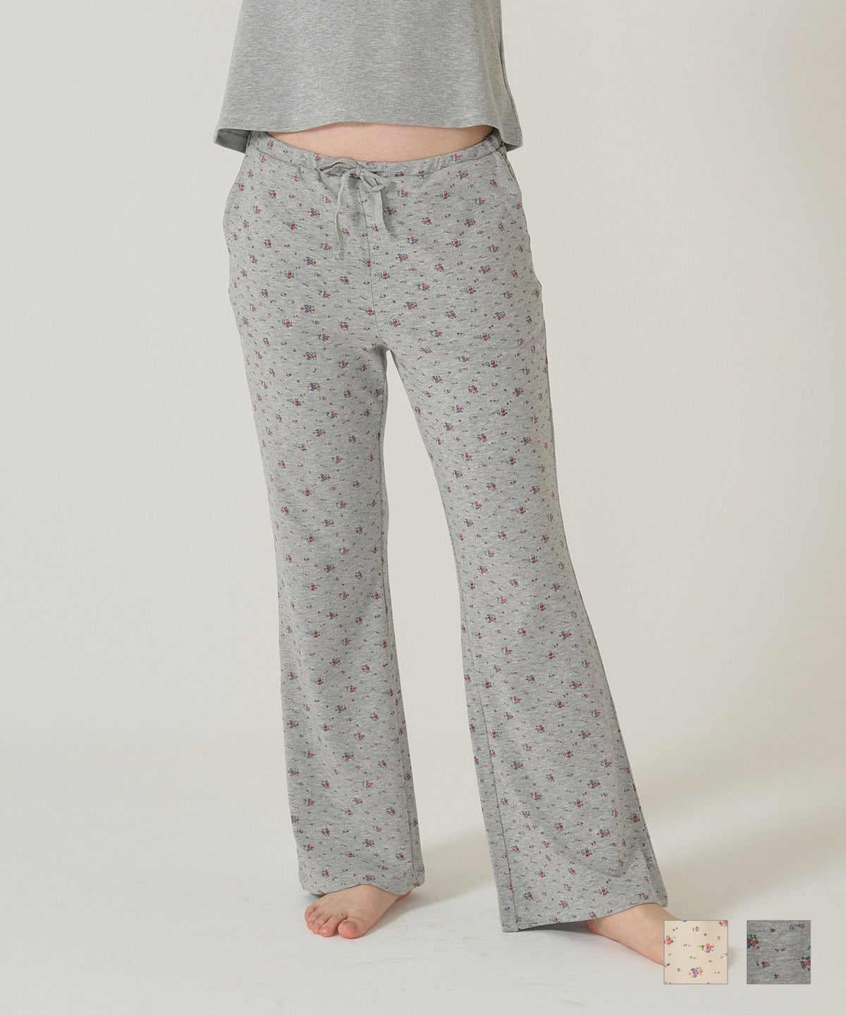 パンツ/フレア/花柄/グレー