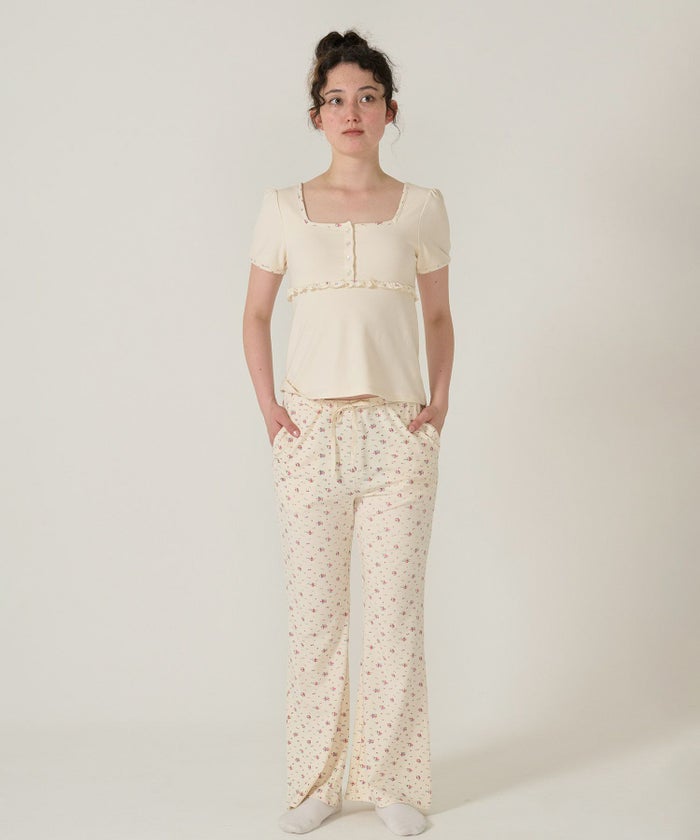 パンツ/フレア/花柄/アイボリー