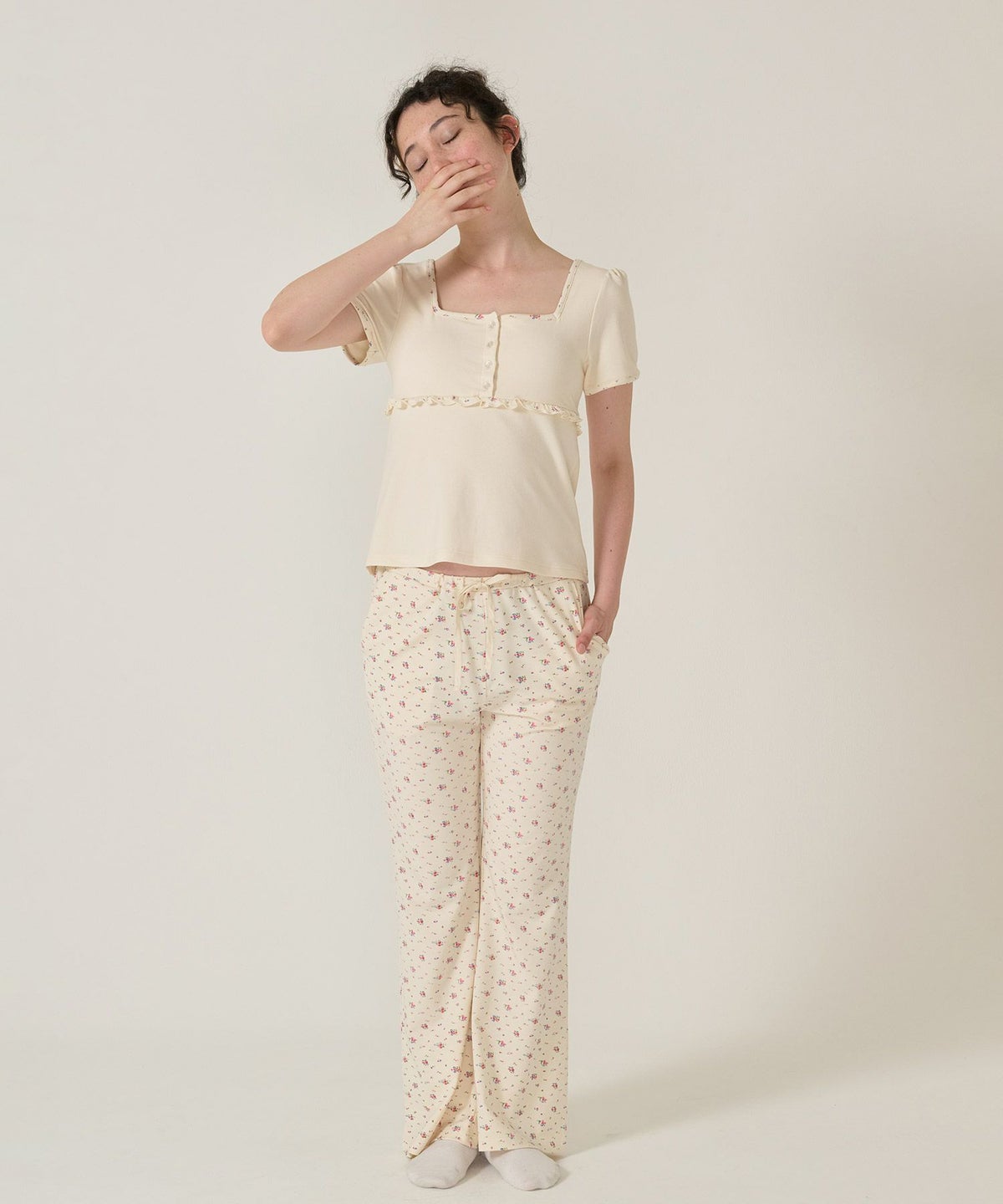 パンツ/フレア/花柄/アイボリー