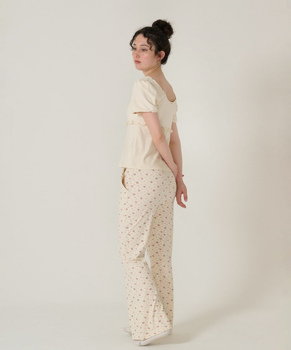 パンツ/フレア/花柄/アイボリー