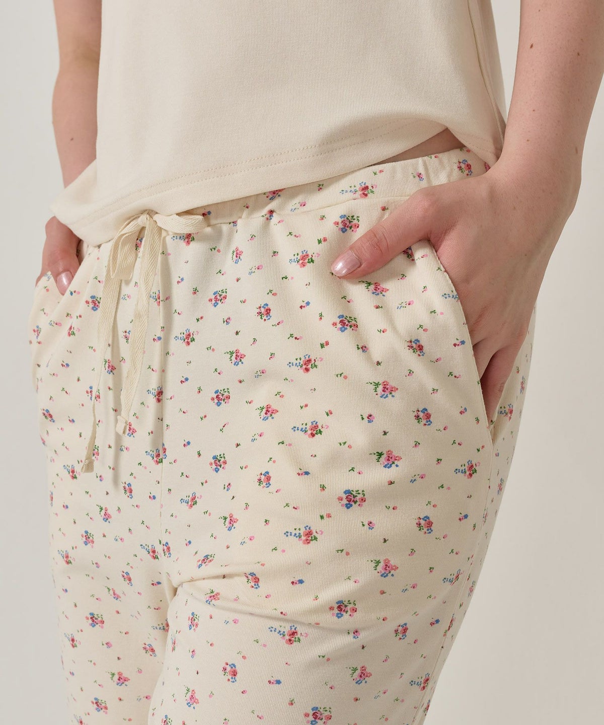 パンツ/フレア/花柄/アイボリー