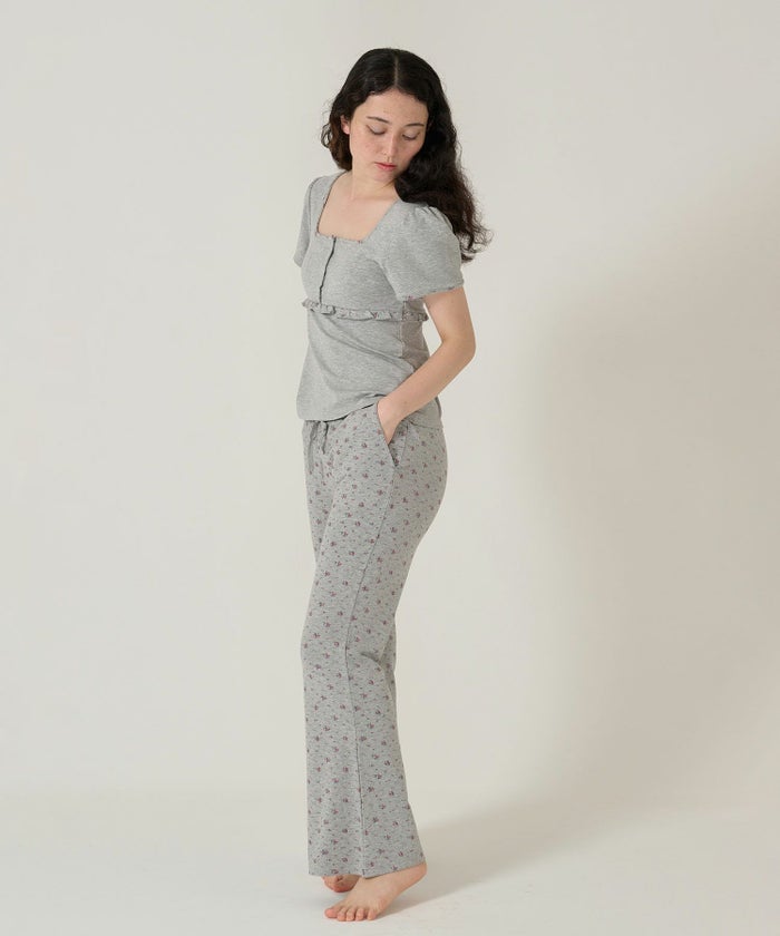 パンツ/フレア/花柄/グレー