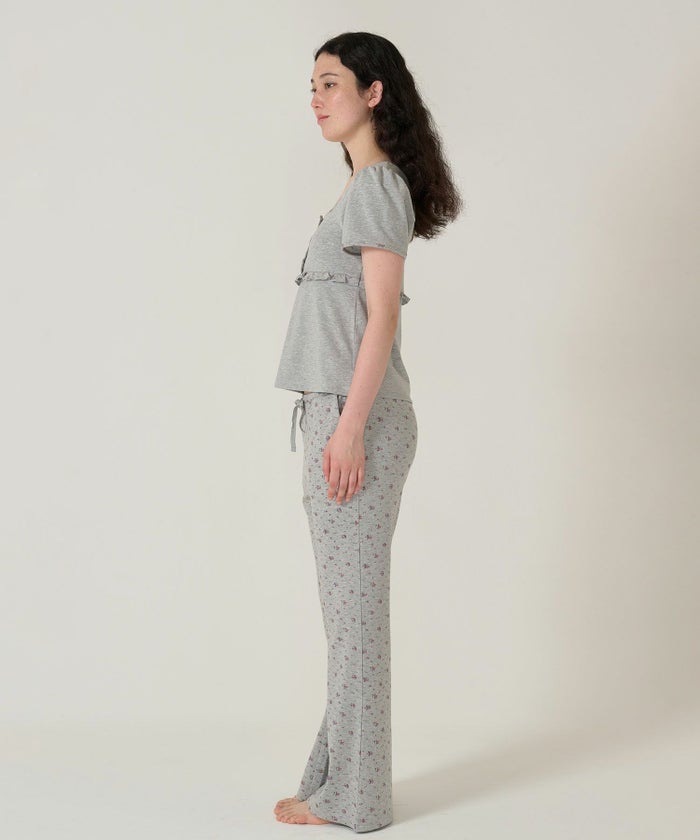 パンツ/フレア/花柄/グレー