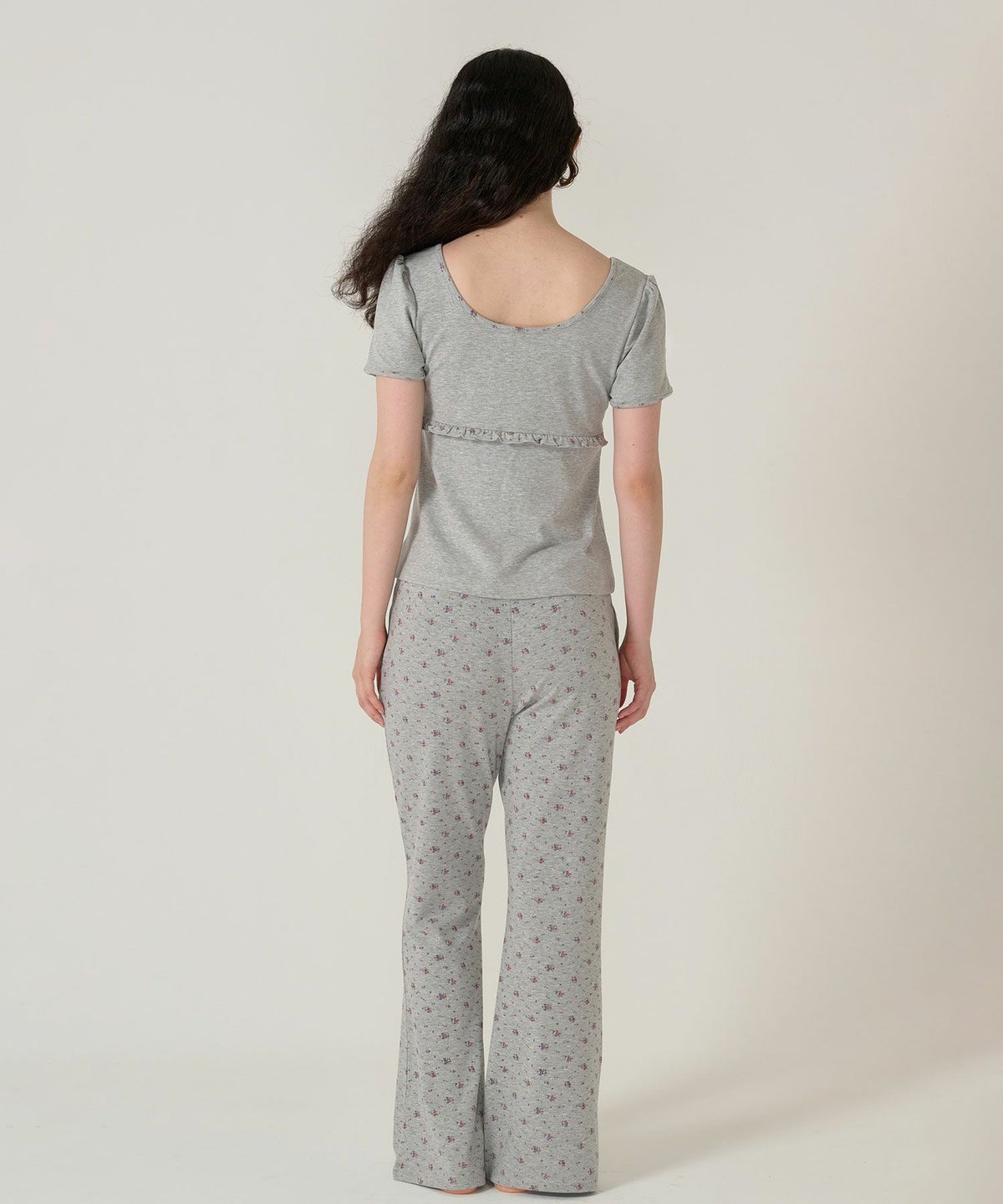 パンツ/フレア/花柄/グレー