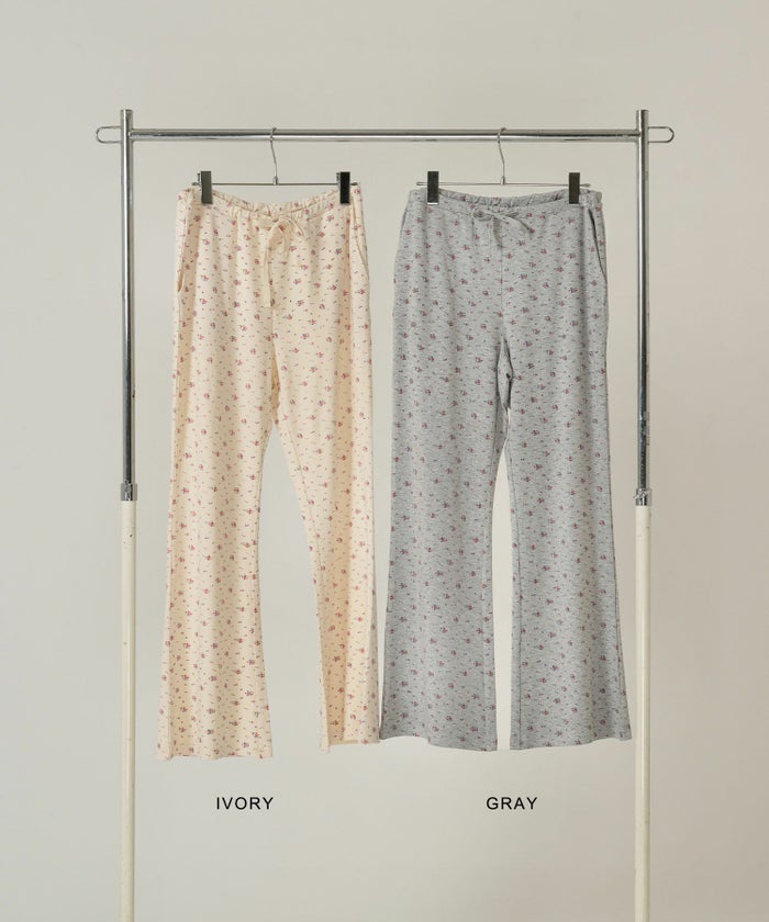 パンツ/フレア/花柄/グレー/アイボリー