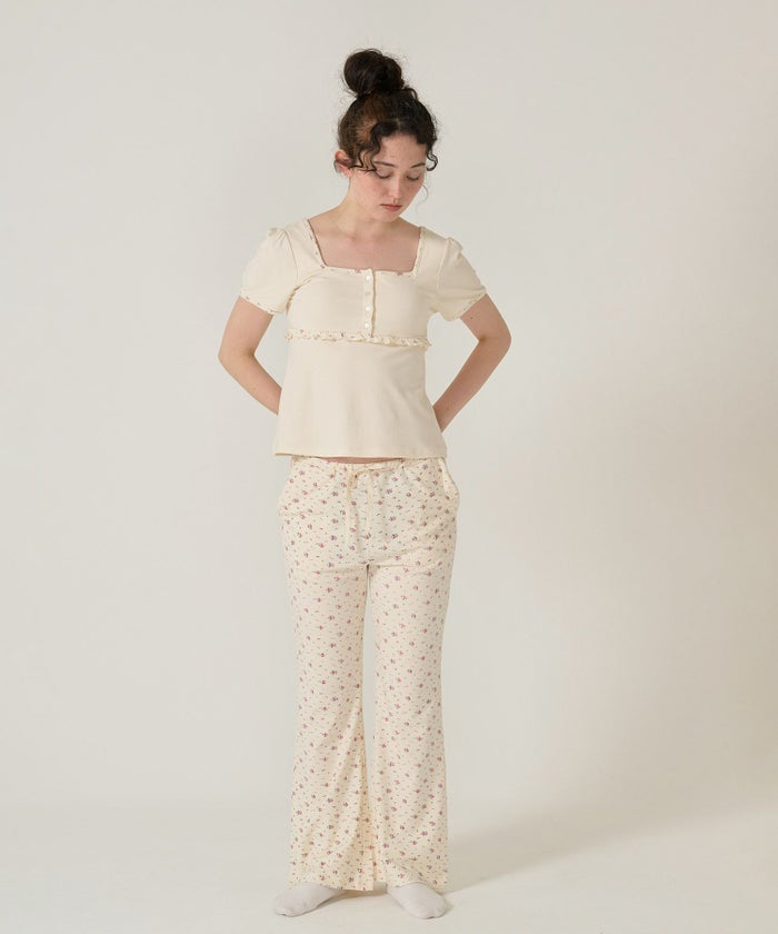 トップス/パッド付/半袖/花柄/アイボリー