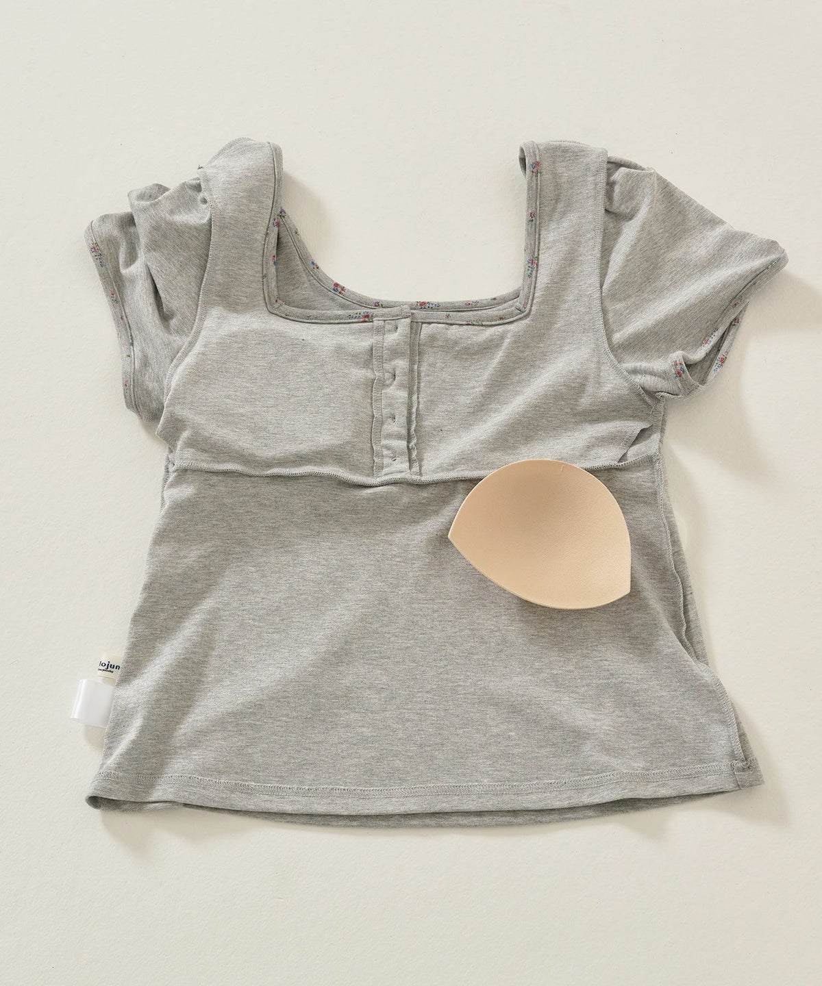トップス/パッド付/半袖/花柄/グレー