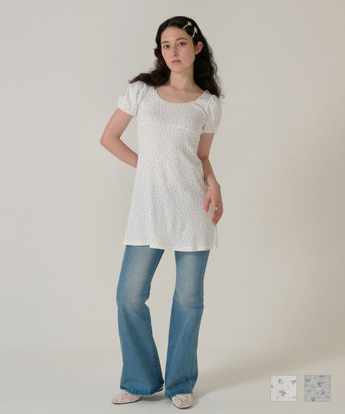 ワンピース/花柄/半袖/ホワイト