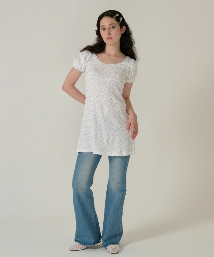 ワンピース/花柄/半袖/ホワイト