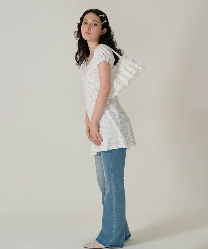 ワンピース/花柄/半袖/ホワイト