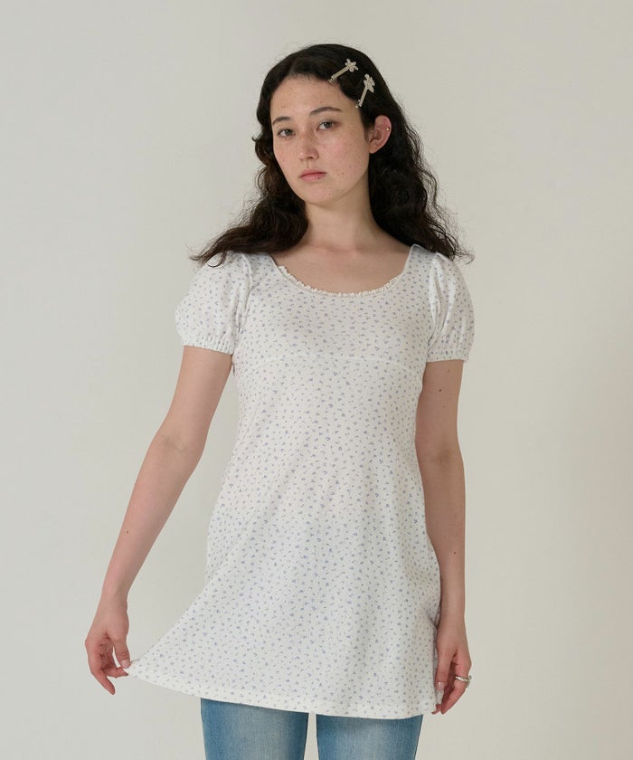 ワンピース/花柄/半袖/ホワイト