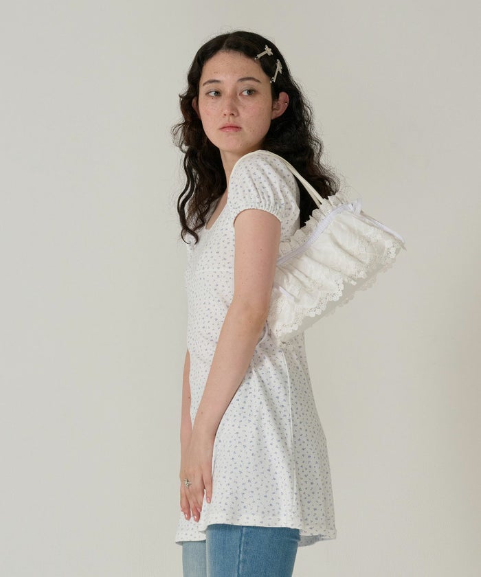 ワンピース/花柄/半袖/ホワイト