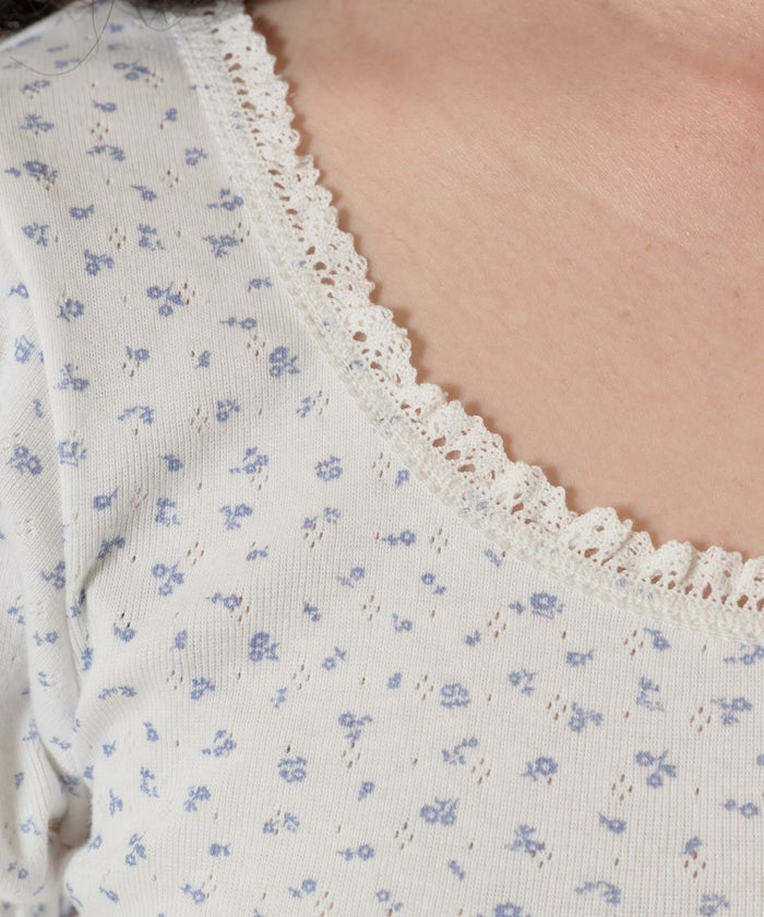 ワンピース/花柄/半袖/ホワイト