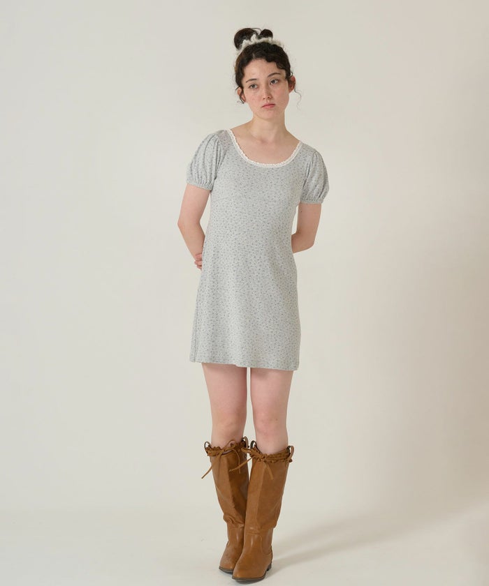 ワンピース/花柄/半袖/グレー