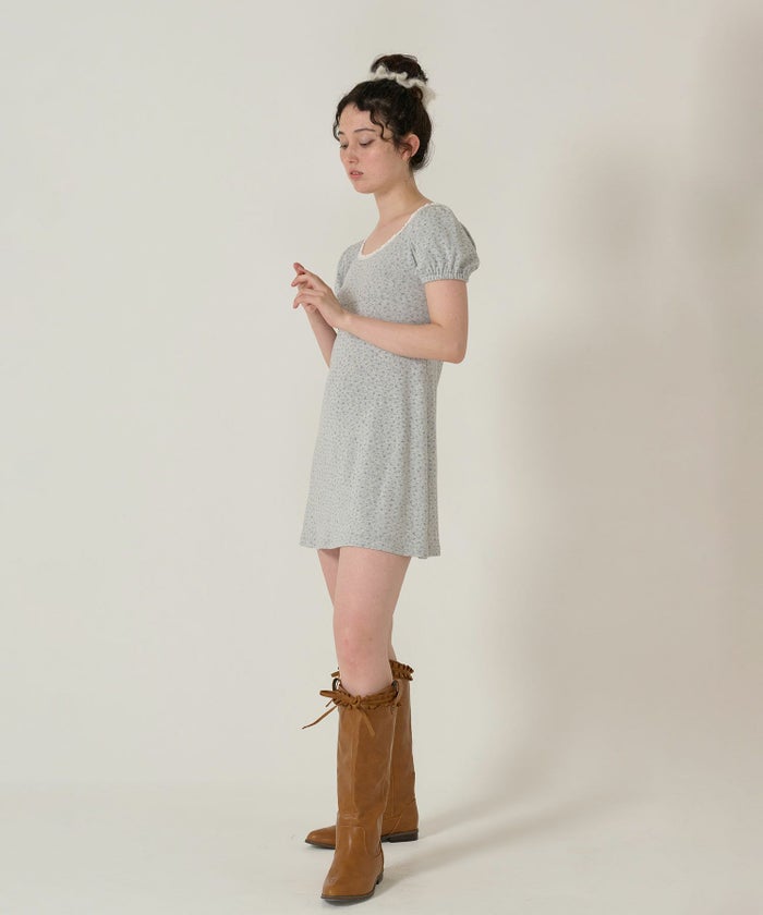 ワンピース/花柄/半袖/グレー