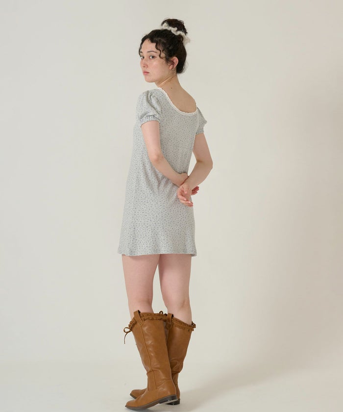 ワンピース/花柄/半袖/グレー