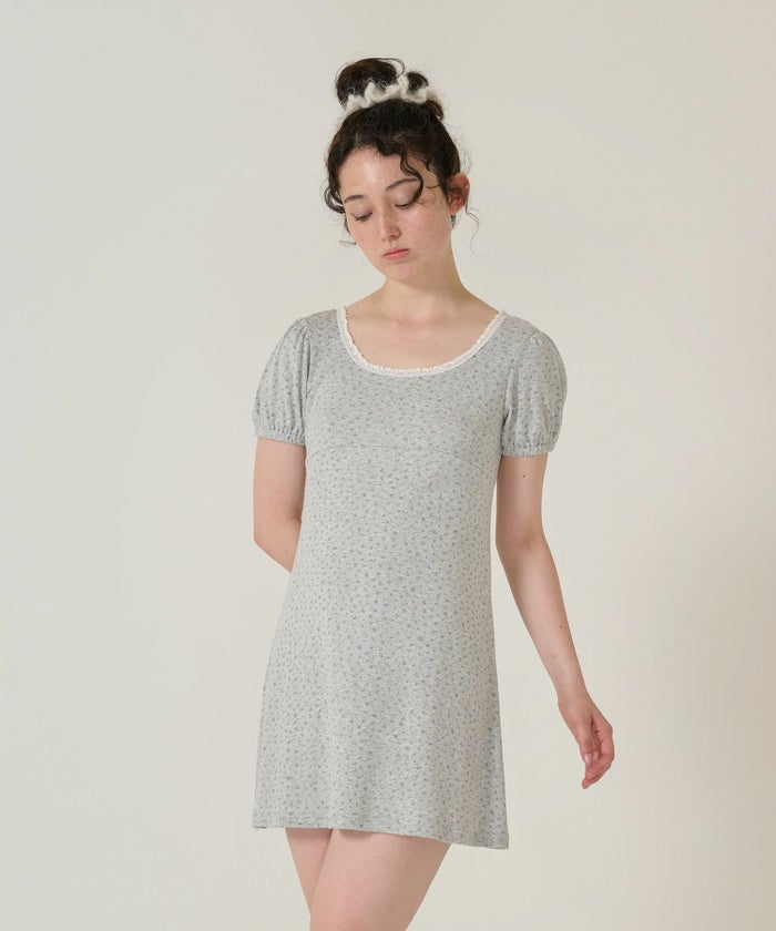 ワンピース/花柄/半袖/グレー