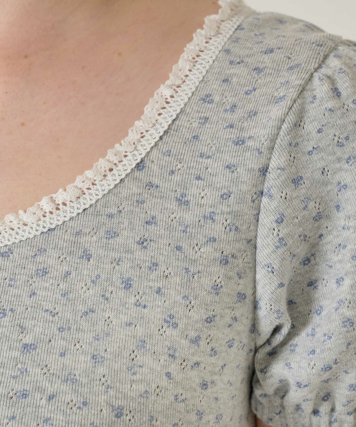 ワンピース/花柄/半袖/グレー