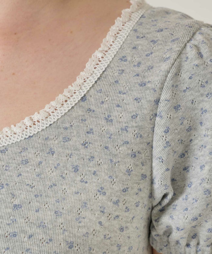 ワンピース/花柄/半袖/グレー