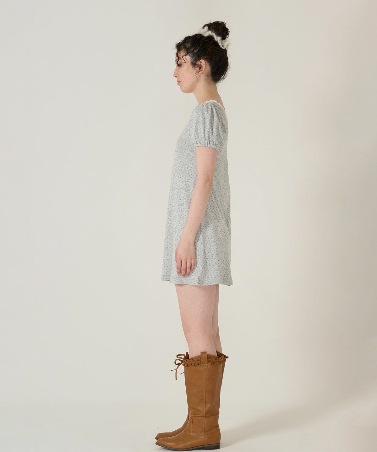 ワンピース/花柄/半袖/グレー