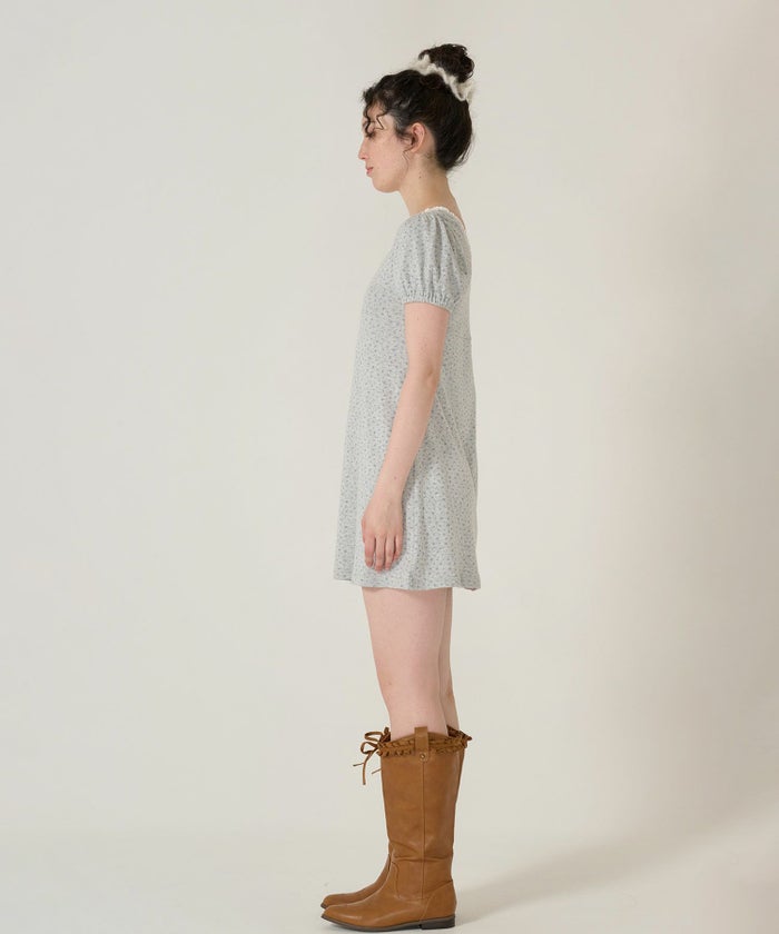 ワンピース/花柄/半袖/グレー