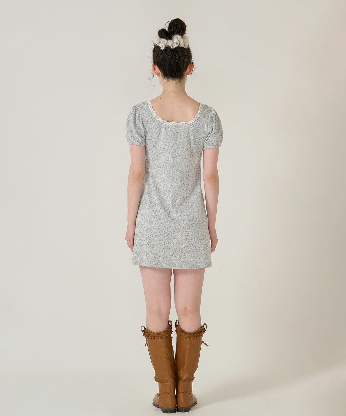 ワンピース/花柄/半袖/グレー