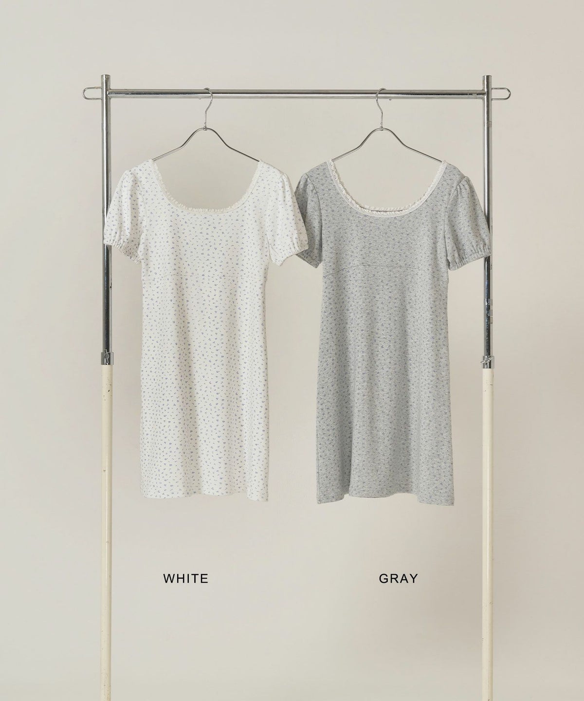 ワンピース/花柄/半袖/ホワイト/グレー