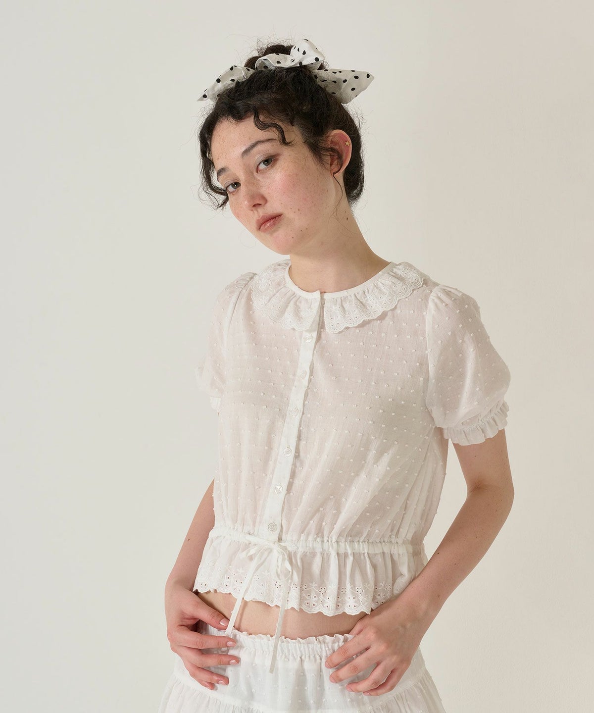 ブラウス/半袖/トップス/ホワイト