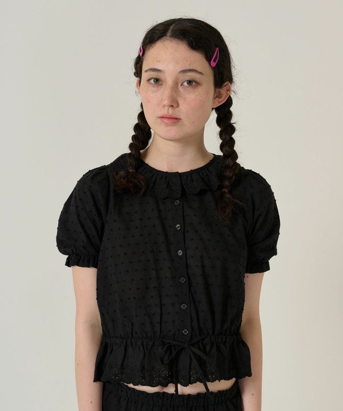 ブラウス/半袖/トップス/ブラック