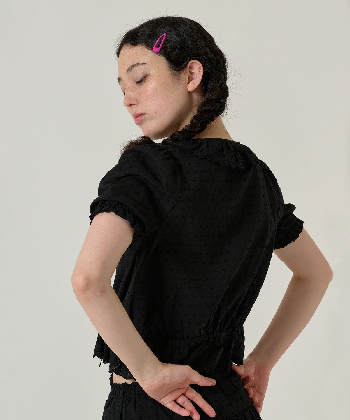 ブラウス/半袖/トップス/ブラック