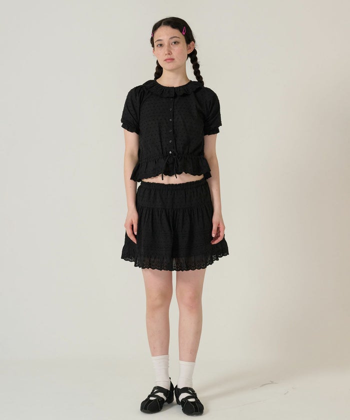 ブラウス/半袖/トップス/ブラック