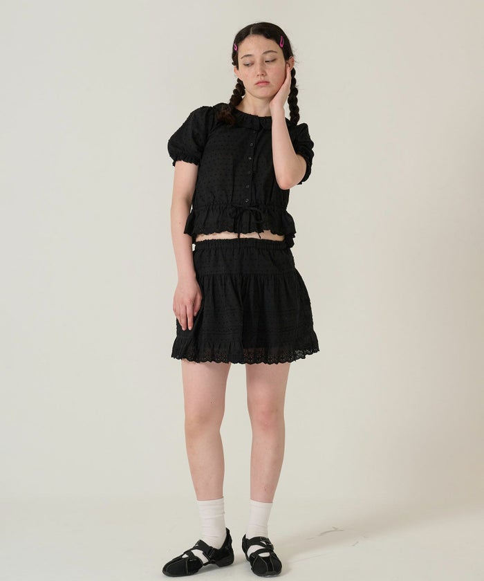 ブラウス/半袖/トップス/ブラック