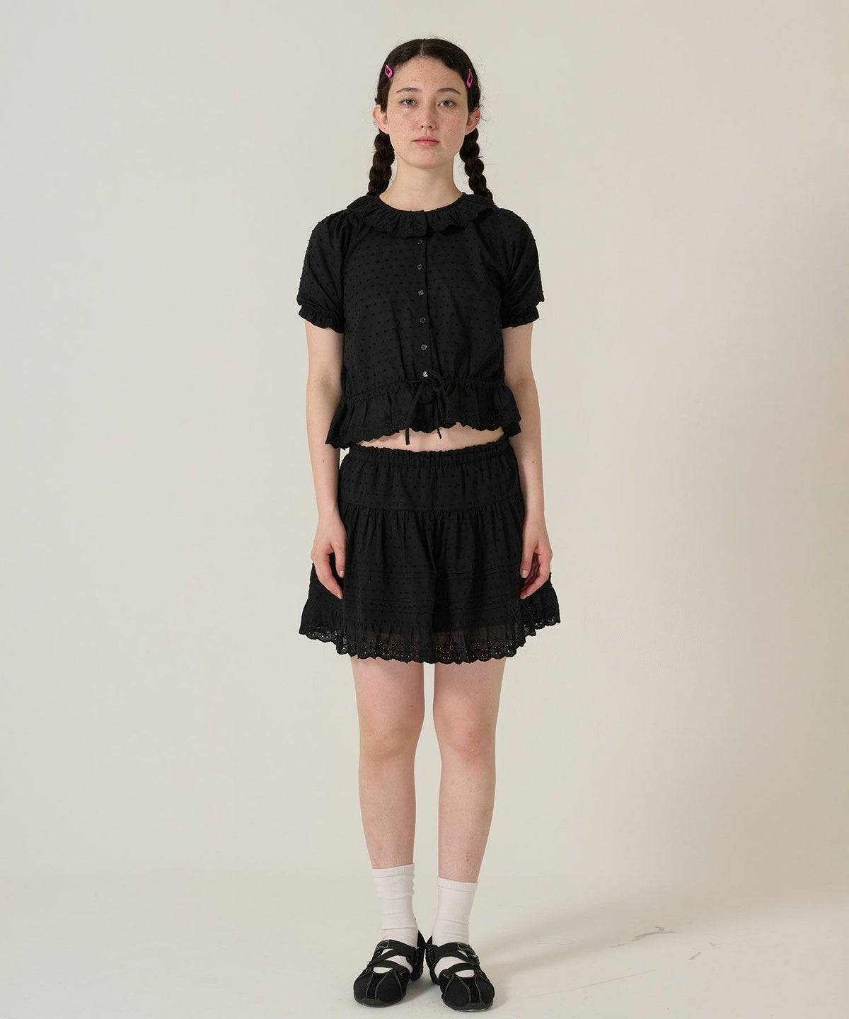 ブラウス/半袖/トップス/ブラック