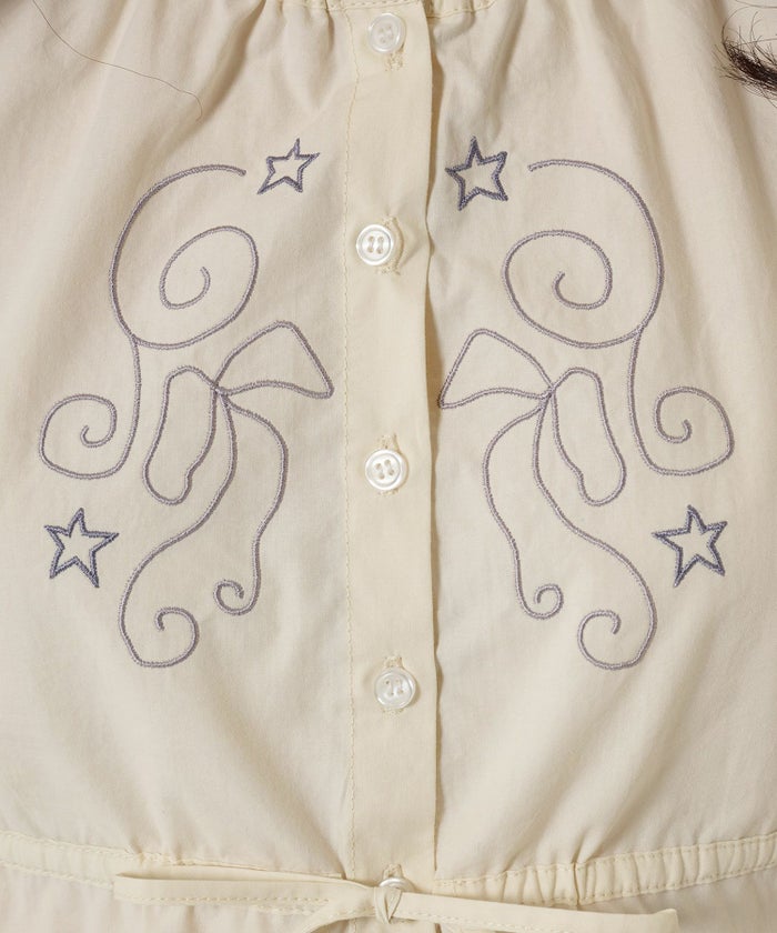 トップス/ブラウス/半袖/刺繍/クリーム