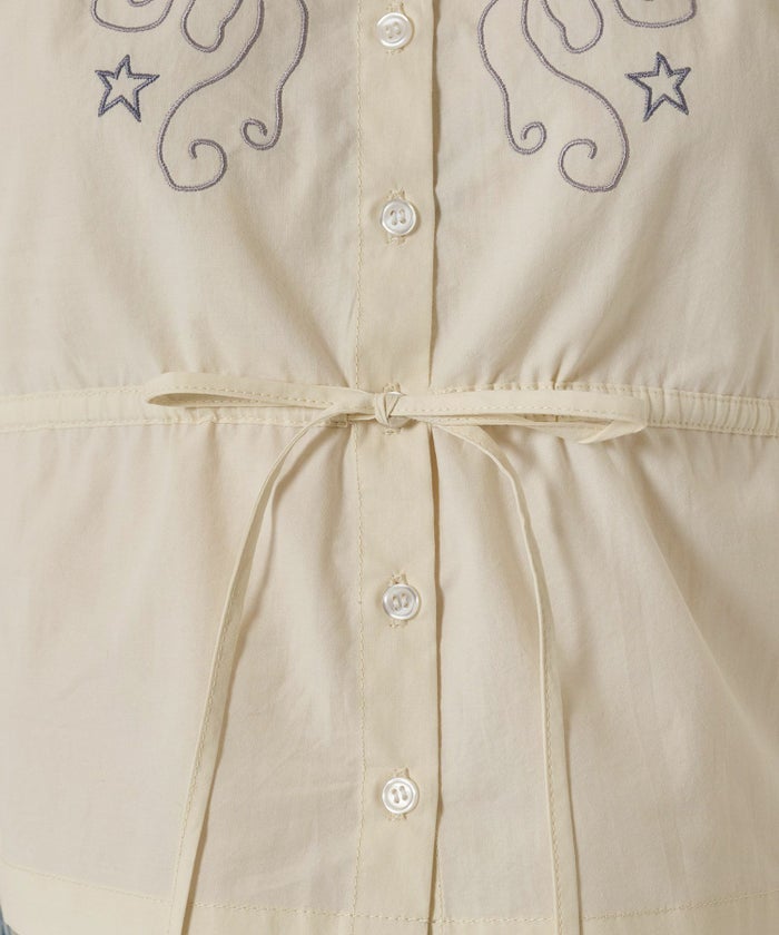 トップス/ブラウス/半袖/刺繍/クリーム