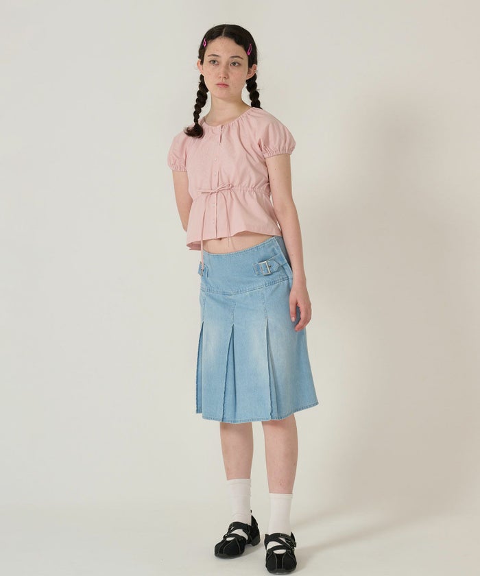 トップス/ブラウス/半袖/刺繍/ピンク