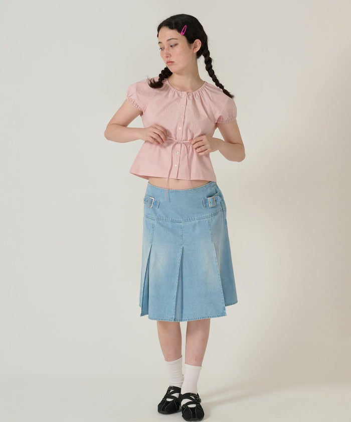 トップス/ブラウス/半袖/刺繍/ピンク