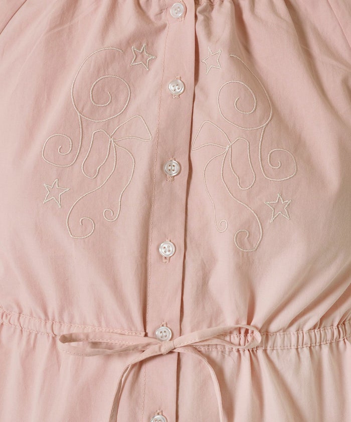 トップス/ブラウス/半袖/刺繍/ピンク