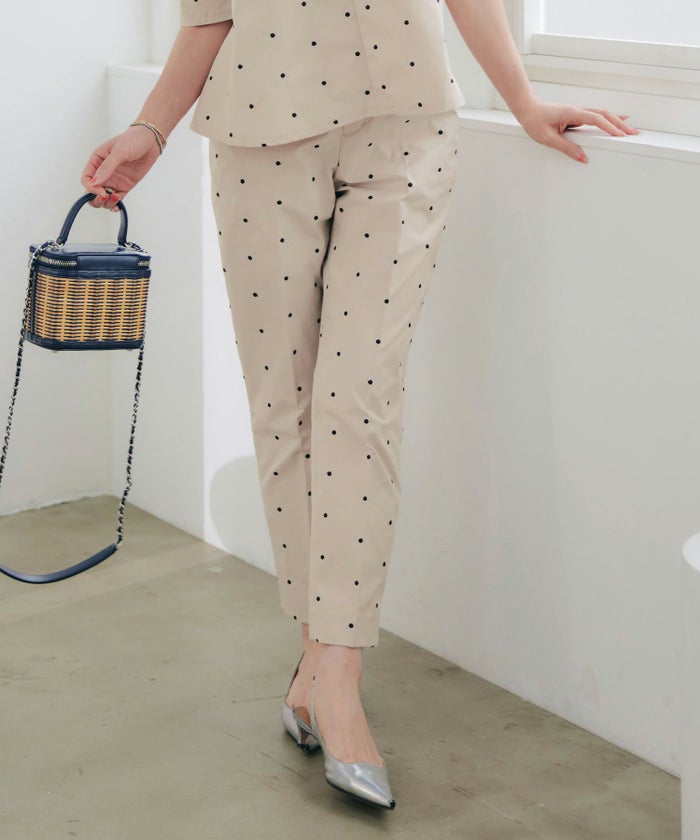 手洗い可セットアップ対応可水玉かわいい上品きれいめ大人カジュアルオフィスフォーマルフェミニン美脚ジョイントスペース