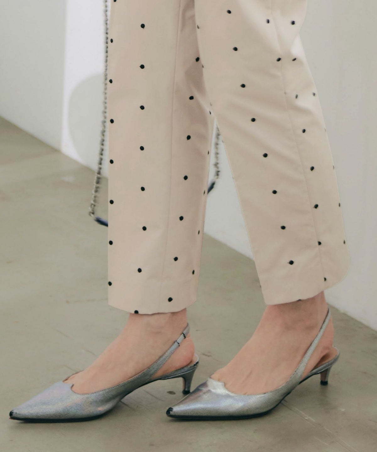 手洗い可セットアップ対応可水玉かわいい上品きれいめ大人カジュアルオフィスフォーマルフェミニン美脚ジョイントスペース