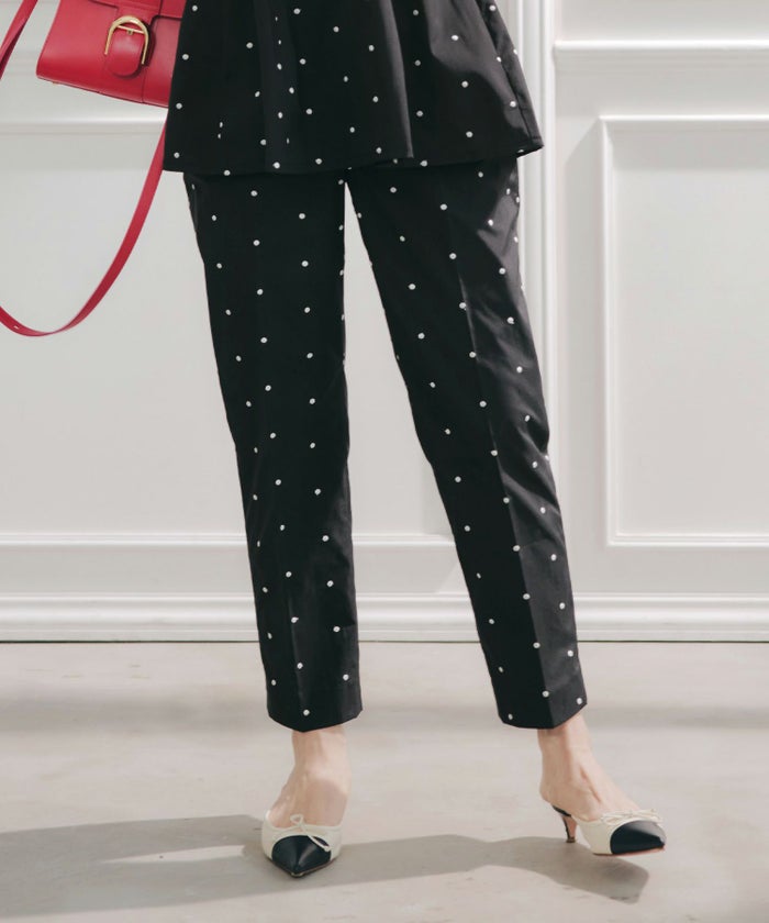 手洗い可セットアップ対応可水玉かわいい上品きれいめ大人カジュアルオフィスフォーマルフェミニン美脚ジョイントスペース