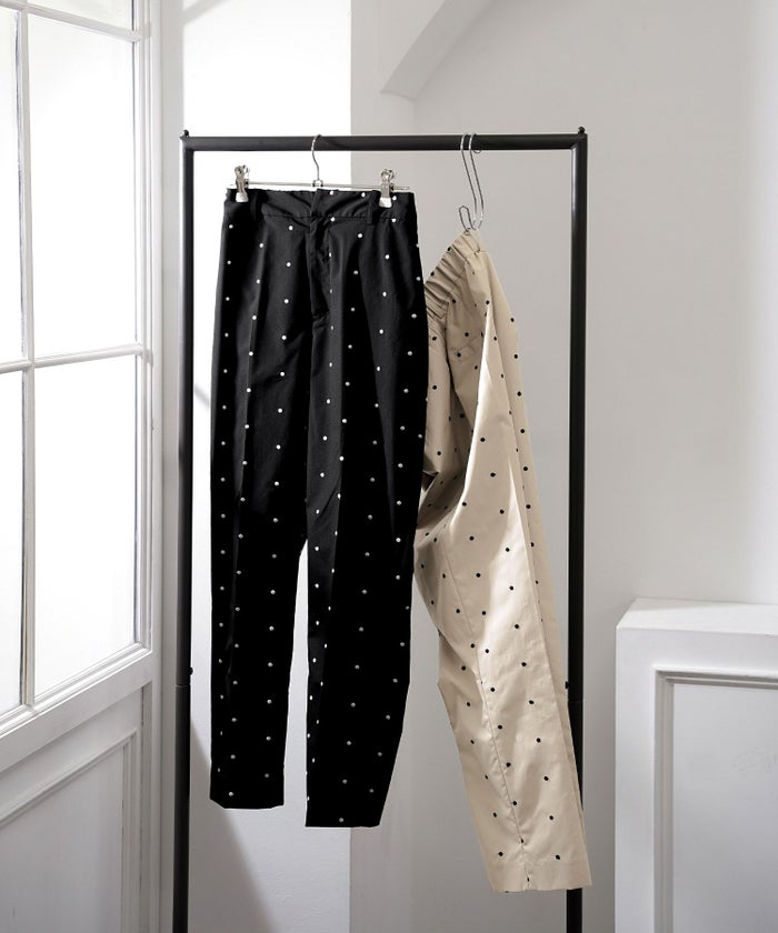 手洗い可セットアップ対応可水玉かわいい上品きれいめ大人カジュアルオフィスフォーマルフェミニン美脚ジョイントスペース