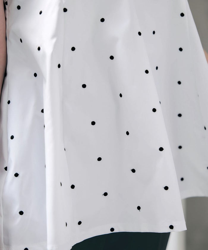 手洗い可 セットアップ対応可 水玉 かわいい 上品 きれいめ 大人カジュアル オフィス フォーマル フェミニン 体型カバー Vネック ジョイントスペース