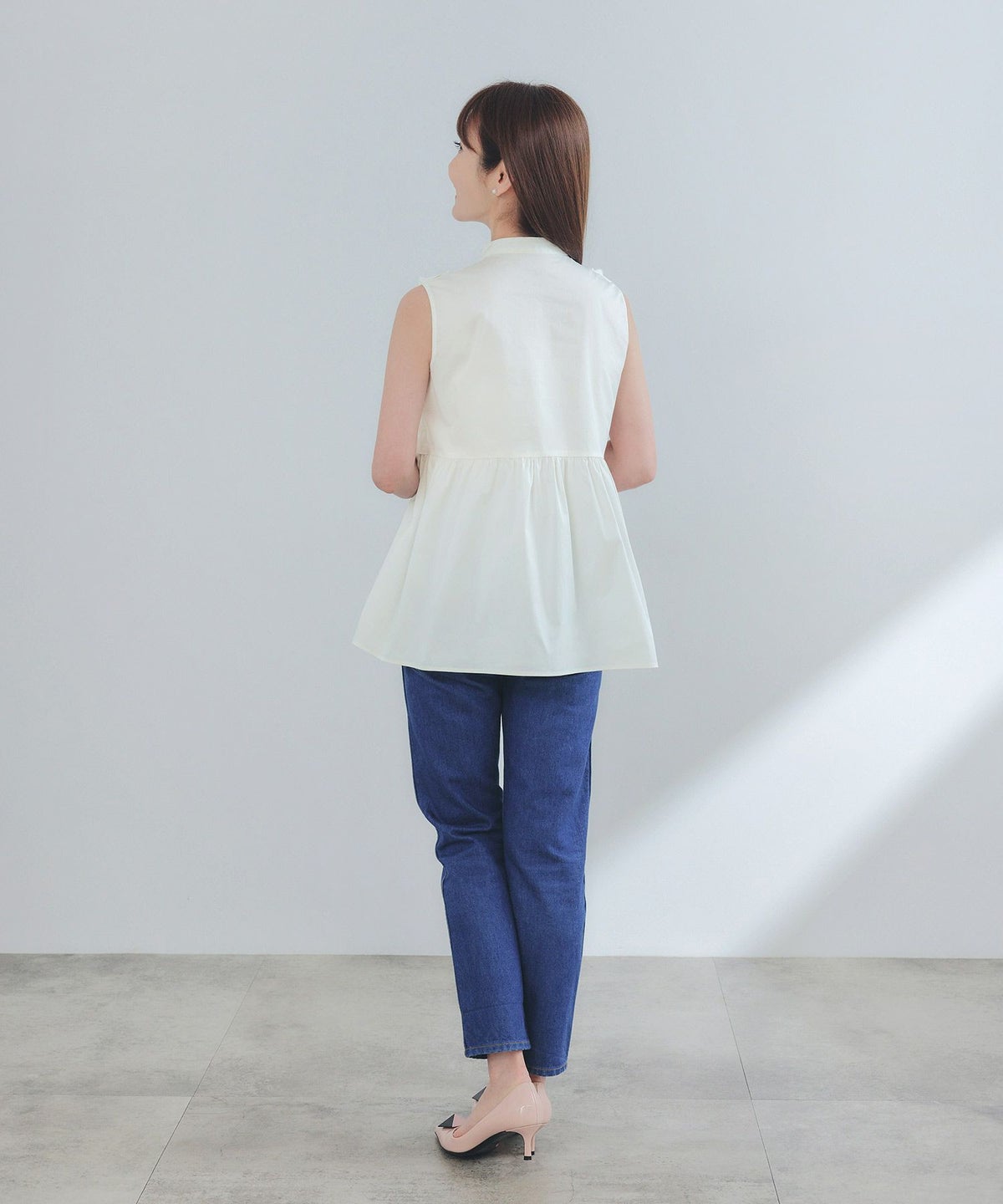 手洗い可ラウンドヘム上品きれいめエレガントフォーマルオフィスカジュアルフェミニン体型カバージョイントスペース