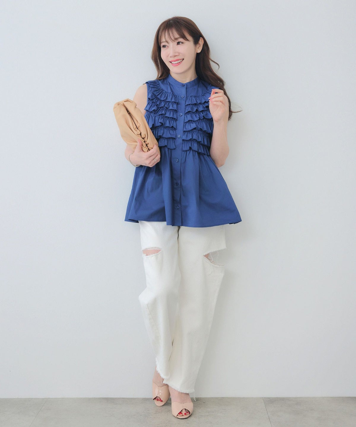 手洗い可ラウンドヘム上品きれいめエレガントフォーマルオフィスカジュアルフェミニン体型カバージョイントスペース